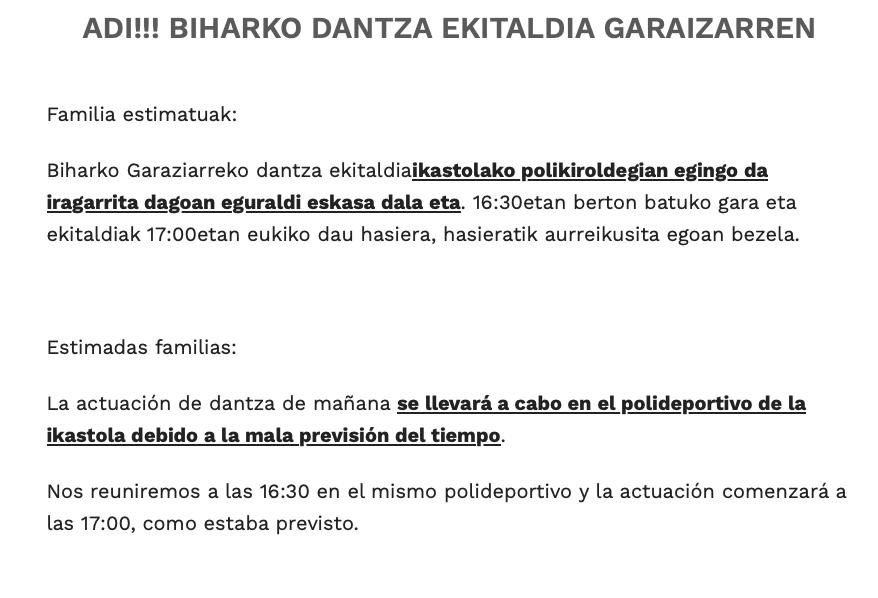 Begonazpidantza's tweet photo. 🙋‍♀️Arratsalde on dantzariak!🙋‍♂️

📆⛈️Biharko dantza ekitaldia ikastolako kiroldegian egingo dogu.

📆⛈️El alarde de dantza de mañana será en el polideportivo de la ikastola⛈️⛈️ 

⏰ 16:30

Bihar arte!!!! https://t.co/F4X7TIssqj