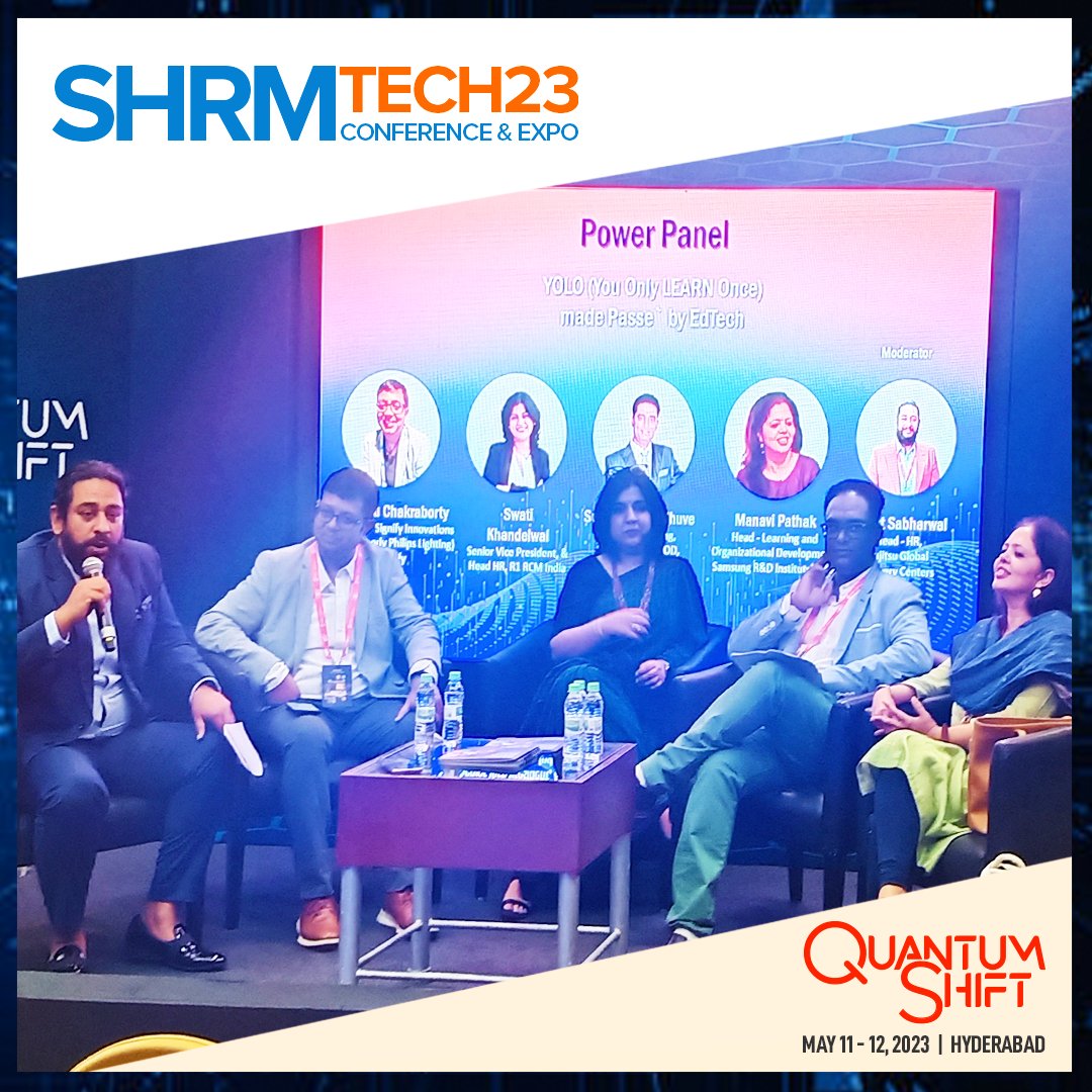 SHRMindia's tweet photo. Our experts Sumit Sabharwal, Manavi Pathak, Suhasram Chadhuve, Swati Khandelwal & Satadru Chakraborty emphasized technology advancements & everything it affects.
They also explored ways organizations could leverage technology to enhance employee learning.
#SHRMTech23 https://t.co/WgEzFNcb5a