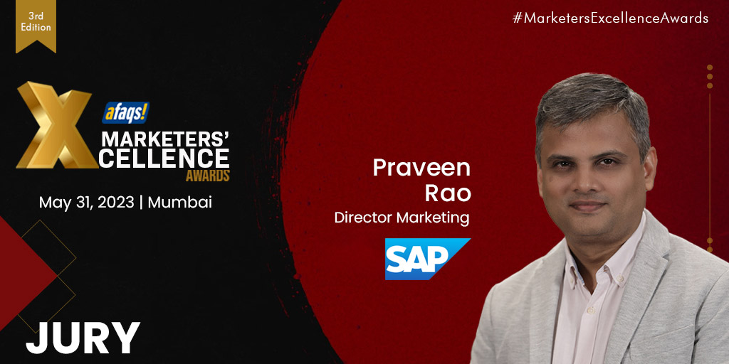MarketersAwards's tweet photo. #MarketersExcellenceAwards: We are excited to have Praveen Rao from @saplabsindia as our juror at Marketers Excellence Awards 2023. 
Know more: https://t.co/NleHAYQb74 

#Marketing #Awards #Advertising #agency @afaqs
#agency #digital #design #socialmedia https://t.co/18Dbm8ykAq