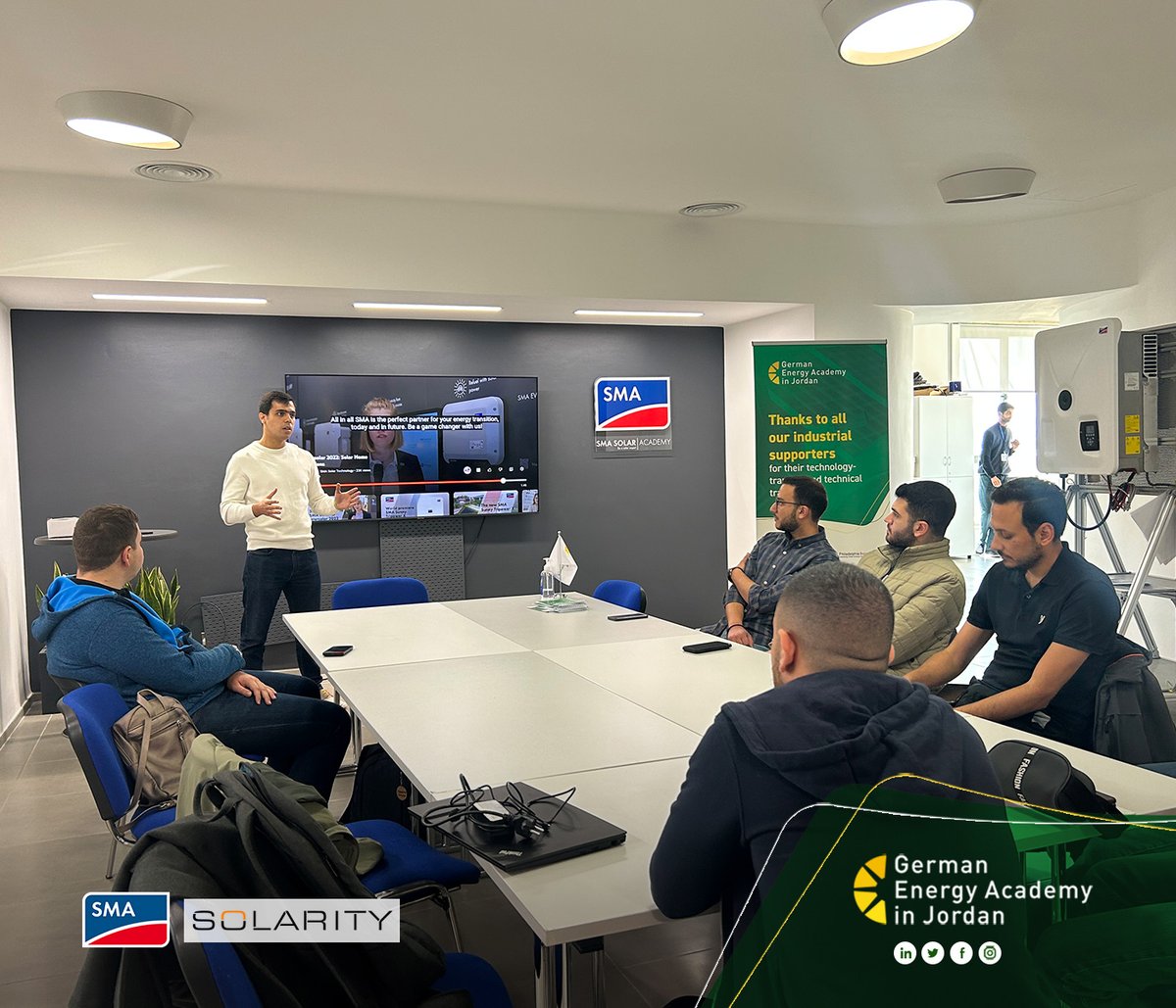 GEAinJordan's tweet photo. Sharing some moments from our latest SMA Data Manager powered by ennexOS course held as a part of SMA Solar Academy activities. We would like to extend our appreciation to Eng. Ahmad Al Azzam from Solarity for leading the course.

Stay tuned for our upcoming courses! https://t.co/HujvEhJen8
