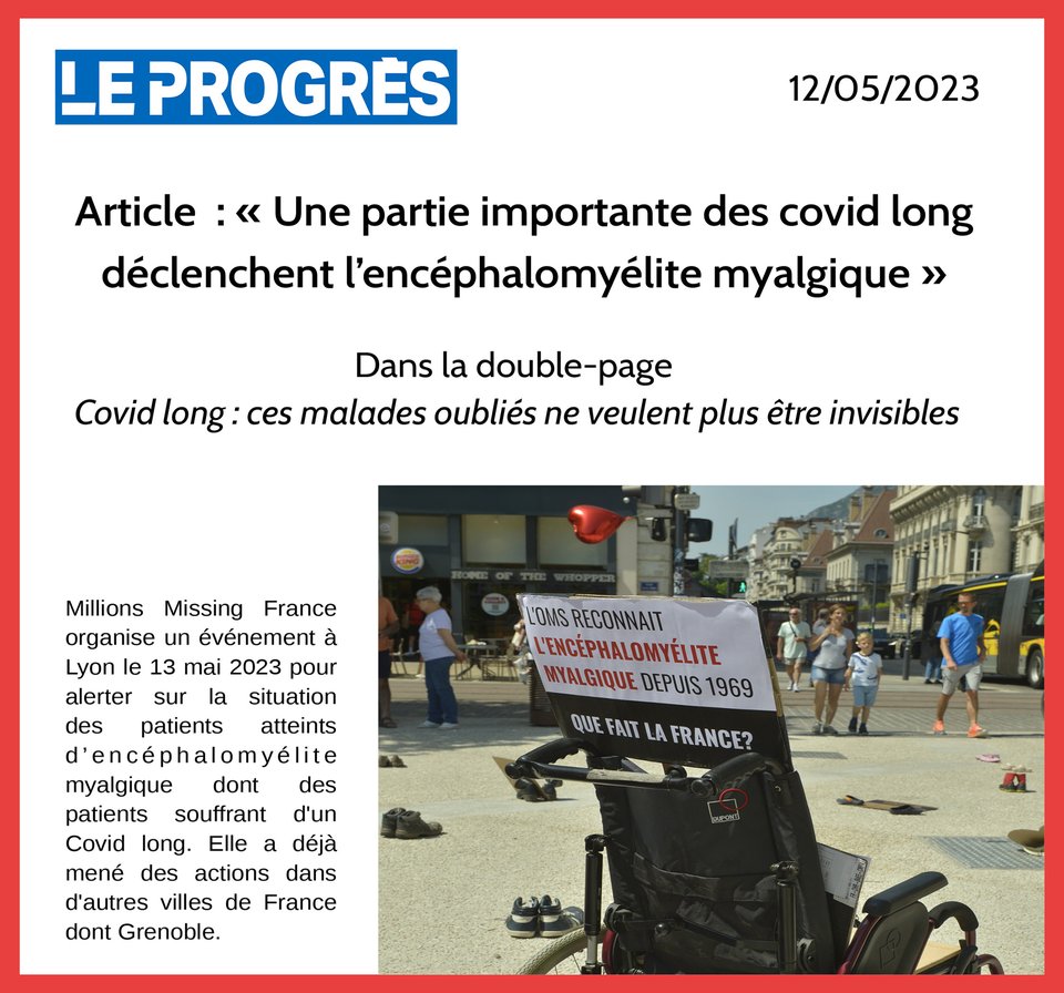 MillionsMissgFr's tweet photo. Aujourd’hui journée Mondiale de l’#EM, #WorldMEDay
Article sur l'EM dans le Progrès
Article inclus dans la double-page sur le Covid long : "Ces malades oubliés ne veulent plus être invisibles"
Le Covid n’est pas qu’un mauvais souvenir pour des millions de Français 1/6 https://t.co/yQvUKD05Cp