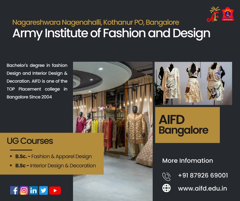 Aifdbangalore's tweet photo. Check here for more https://t.co/TUb3heycQo
#TopDesigncollegesinIndia #fashiondesigncollegesinbangalore #interiordesigncourses #fashionandappareldesign #appareldesign #visualmerchandising #bengaluru #aifd #fashiondesign #degreecollege #admissions #topplacements #bestdesigncollege https://t.co/Gb4oSuHr4M