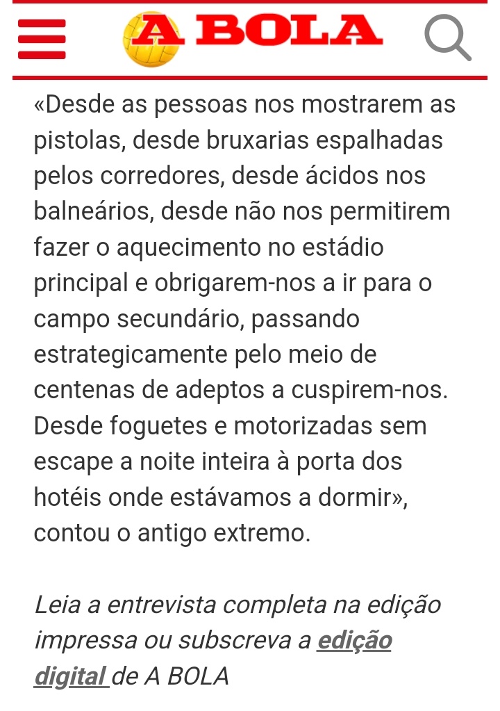Era assim que o <a href="/FCPorto/">FC Porto</a> tratava os seus adversários no antigo estádio das antas num ambiente agressivo e violento em que atletas foram expostos a ameaças físicas, assédio e discriminação durante a competição desportiva.
Obrigado <a href="/abolapt/">A BOLA</a>