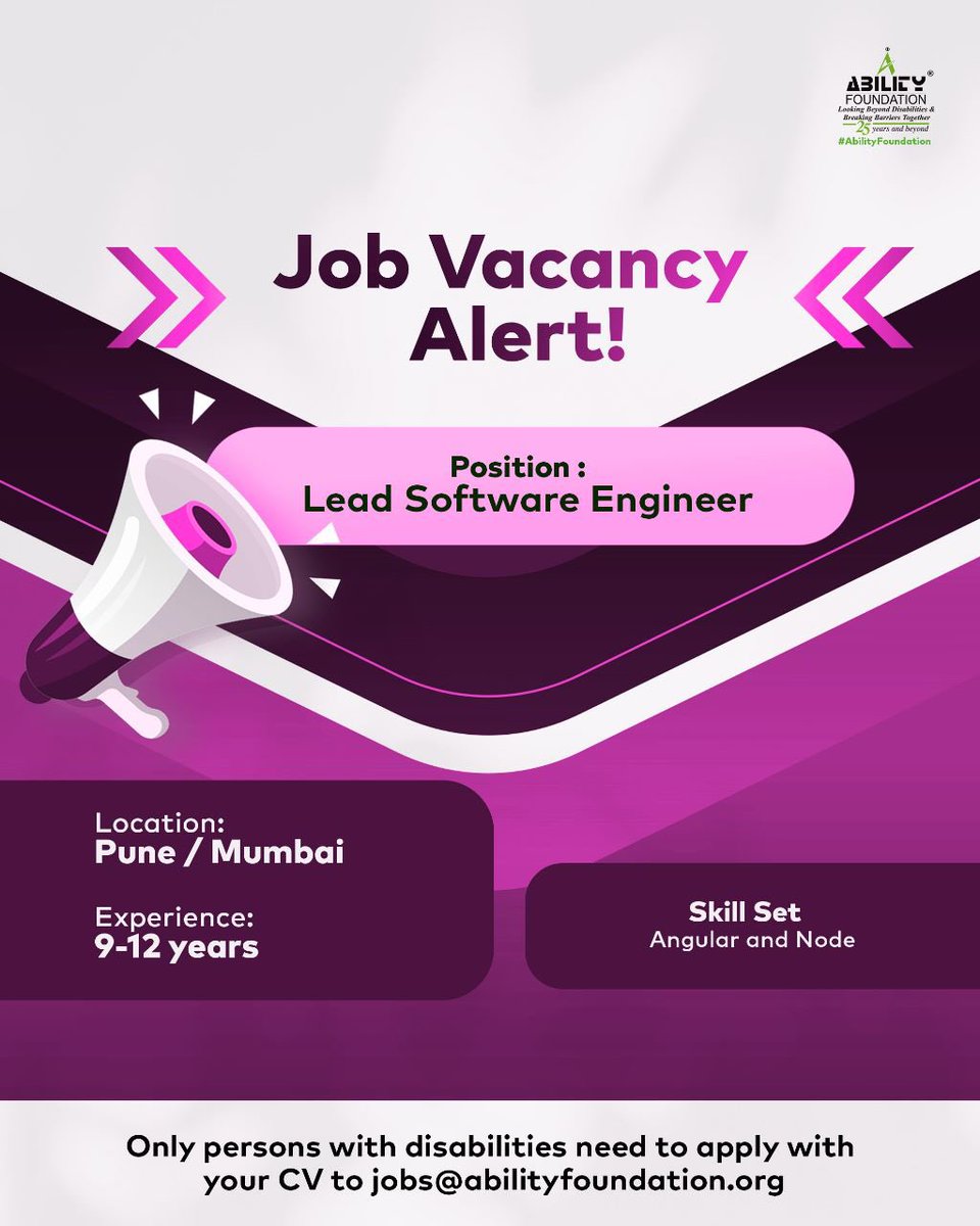 abilityfdn's tweet image. Note:
- Kindly mention the codes while applying for the position.

- Mention the position for which you are applying in the subject line of the mail.

- Fill in the details 
docs.google.com/forms/d/e/1FAI…

#abilityfoundation #jobvacancyalert #jobsforpersonswithdisabilities