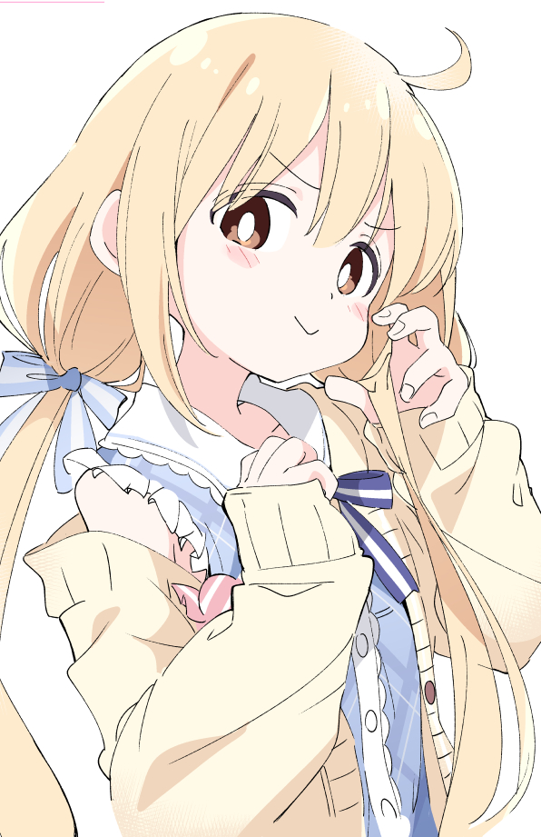 futaba anzu 1girl white pupils bright pupils solo long hair blonde hair twintails  illustration images