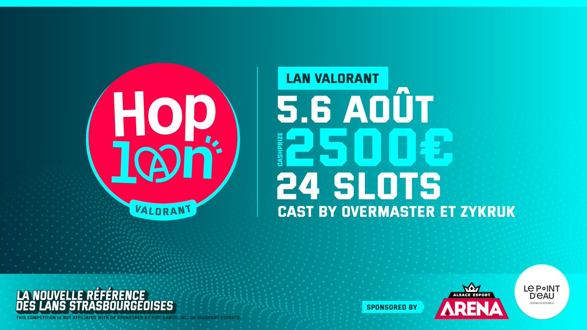 HopLanSXB's tweet photo. [ 𝗛𝗢𝗣𝗟𝗔𝗡 #𝟭 #VALORANT ]

#LAN #Strasbourg 

✏ 5 - 6 Août 2023 
💵2,5k € CP 
🕹 24 slots 
🌎@lepointdeau (Banlieue Strasbourgeoise)
📷Cast @Overmaster2 @ZykRuk 

Inscription et Infos : https://t.co/8zRkeRp0Yl
*ʰᵒʳˢ ᵛᶜᵗ  

DM OPEN

@MonsterEnergyF
@Informatsystem https://t.co/GDYWjr5Rd2
