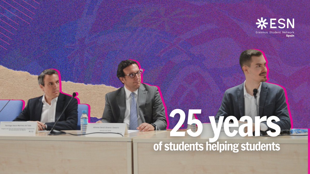 MiguelHdezB's tweet photo. Hoy celebramos en Madrid el 25 aniversario de @ESNSpain, varias generaciones de personas voluntarias y nuestras entidades amigas 👏✨

25 años enriqueciendo a la sociedad a través del estudiantado internacional 🇪🇺🌍 #ErasmusPlus

¡Qué suerte haber sido presidente de 2020 a 2022! https://t.co/l6UM330IwC