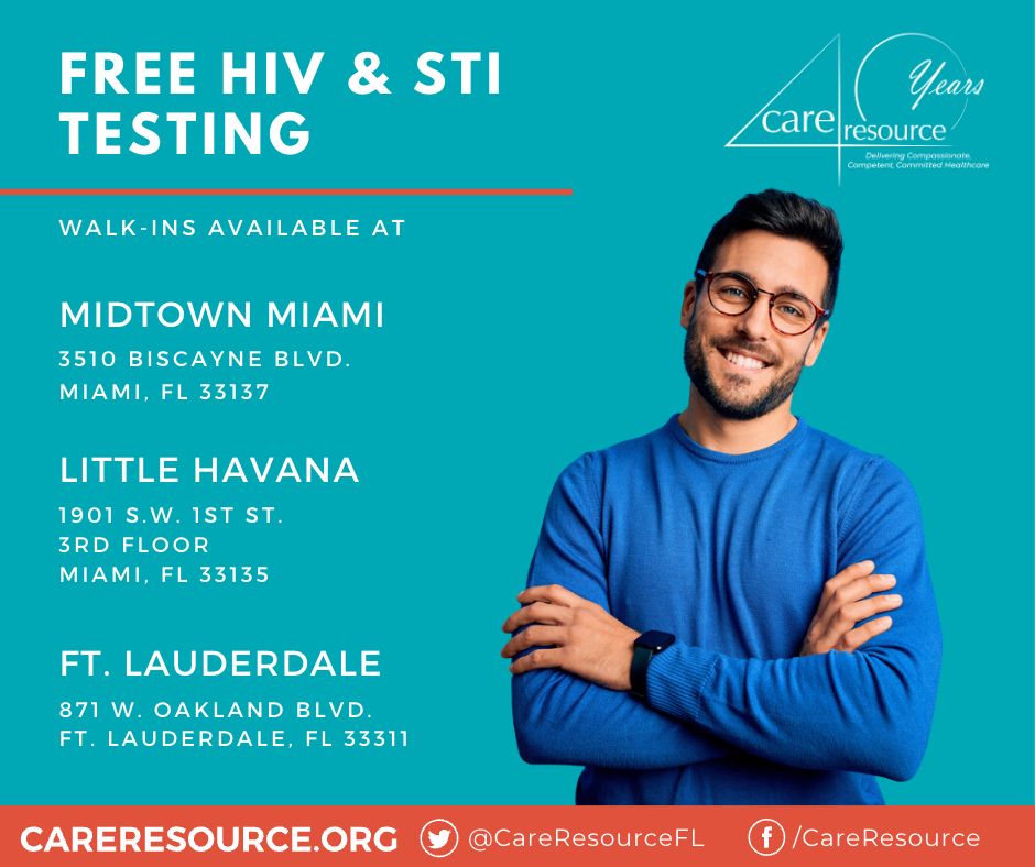 We offer free HIV and STI testing. Walk-ins are available; no insurance required. For more info, visit: ow.ly/Vehz50JLxPz

#CareResource #StopHIVTogether #HIVTesting