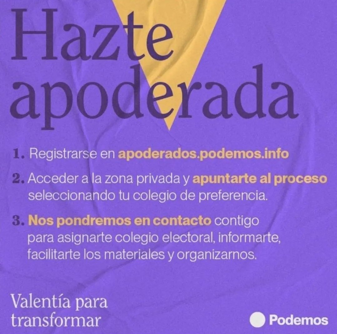 podemos_smarta's tweet photo. Necesitamos tu ayuda para lograr que el 28 de mayo todo transcurra con normalidad en los colegios electorales 

Hacerte apoderado/a es muy fácil. 
 Entra en https://t.co/aMsxXoPNdG
 ✊ ¡Sí se puede!
#valentíaparatransformar https://t.co/zfF5JnyWLF