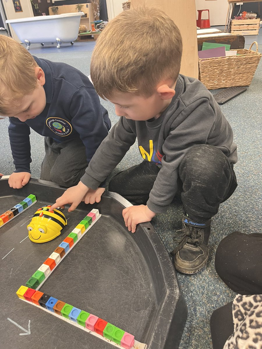 In nursery this afternoon we have been learning about programming using the beebots to move around a simple track