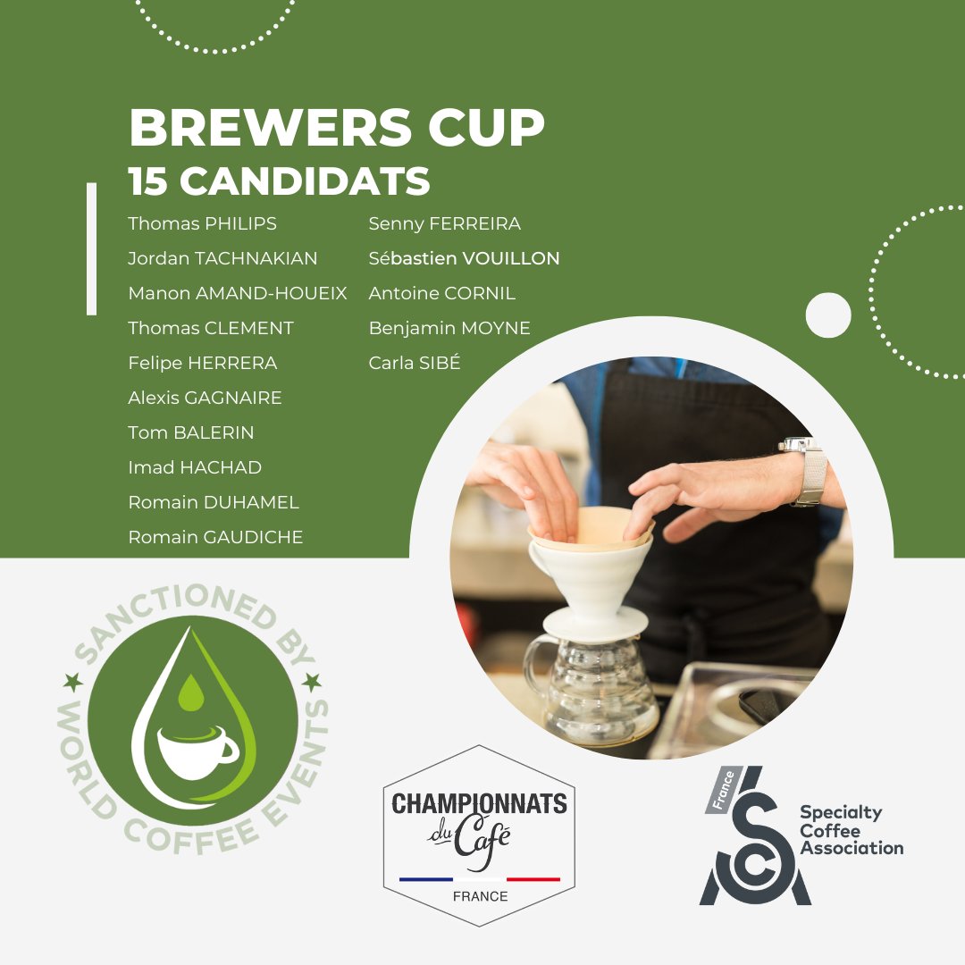 scafrance_news's tweet photo. La liste des 15 candidats de la Brewers Cup est disponible ! Rendez-vous du 13 au 15 mai 2023 au @pariscafefestival pour encourager nos candidats du championnat de France Brewers Cup. #scafrance #cafedespecialite #specialtycoffee #specialtycoffeeassociation #brewerscup #barista https://t.co/hlsa69pJiz