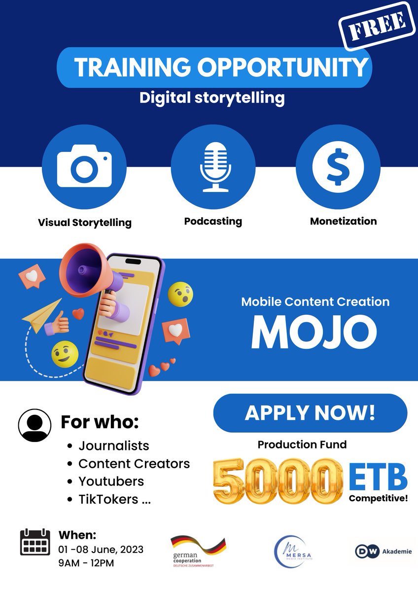 MediaMersa's tweet photo. Training Opportunity!
Apply here: https://t.co/rvhlDZS7FO
To read more about the training: https://t.co/shi6HytFwf
#digitalStorytelling https://t.co/YDAscpeyDW