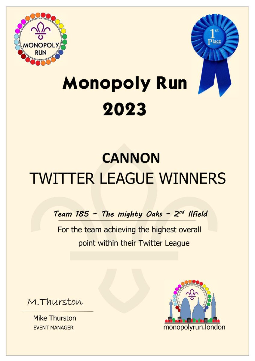 2ndIfieldScouts's tweet photo. Congratulations to our adult team who won their Twitter League during the London Monopoly Run. @monopoly_run #scouts #SkillsForLife #goodforyou #volunteering #Mr23 #monrun23 #crawley #ifield #2ndifield #cdscouts #wsscouts https://t.co/hNNPZNVn87
