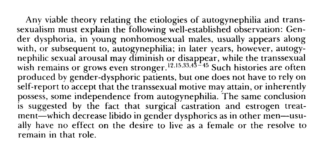 BlanchardPhD's tweet photo. I had to look at some of my old papers today, and I came across these paragraphs on the relation between autogynephilia and gender dysphoria. I thought they were worth tweeting. The source is this: https://t.co/xxGvLUSNHj https://t.co/F1y4Qmq5o6