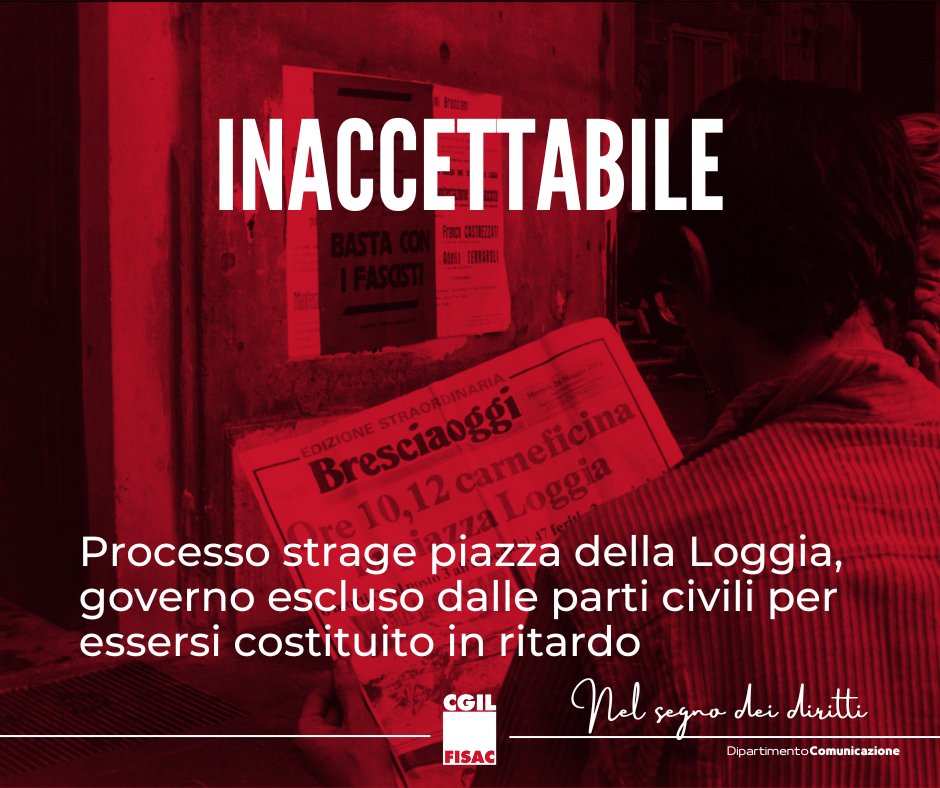fisac_cgil's tweet photo. 🟥 Un fatto gravissimo, segnato forse da una sciatteria che lo rende ancor più inaccettabile

📌 Susy Esposito sull’esclusione del Governo dalle parti civili nel procedimento per la strage di piazza della Loggia a Brescia ➡️ https://t.co/SMxkaZwqtX

#NelSegnoDeiDiritti https://t.co/QIDzvMBCAn