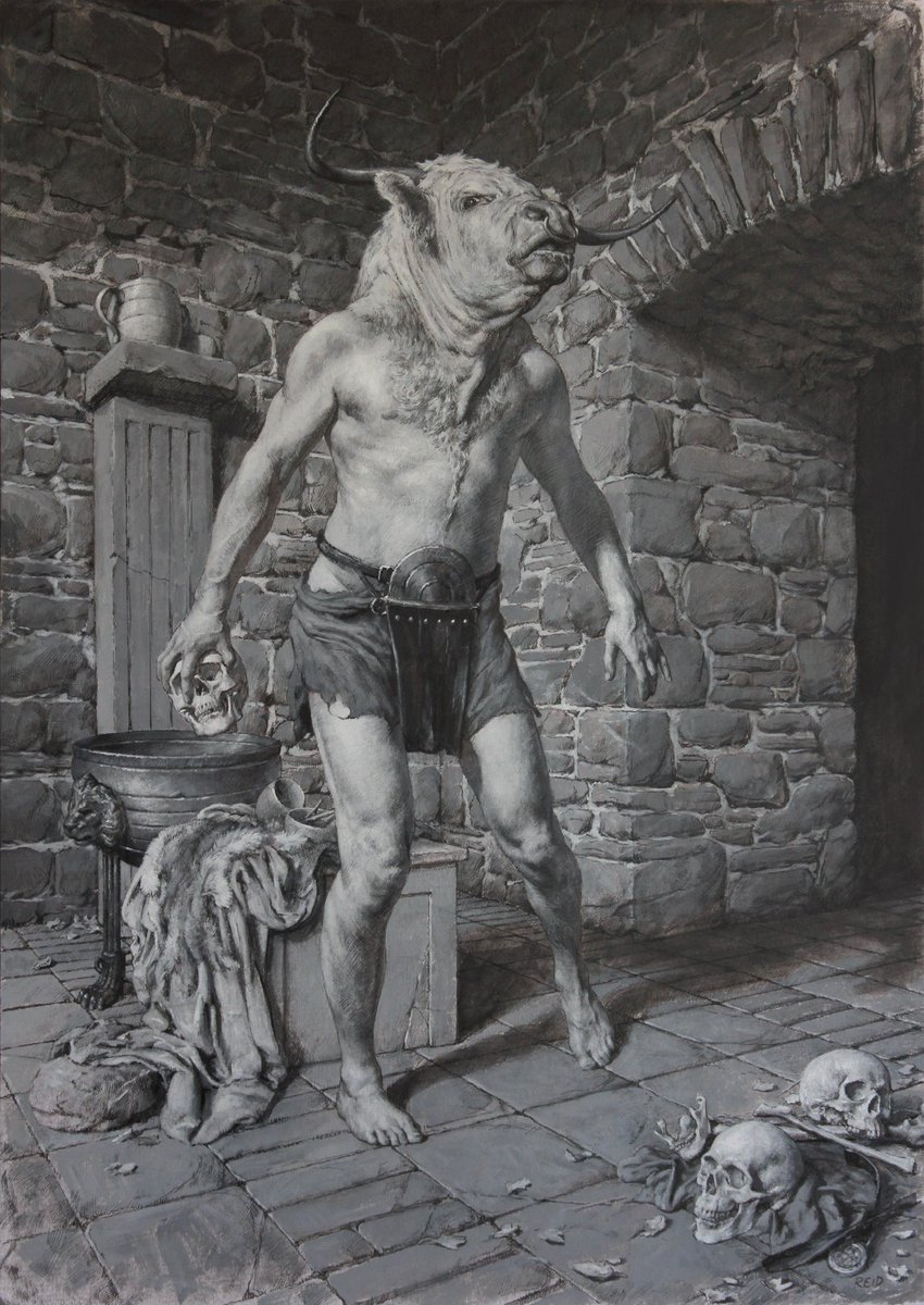 The Minotaur, Acrylics on board. This is a bidder's edition in my NG drop👉 https://www.niftygateway.com/collections/LegendsbyPaulReid It was also the underpainting for the digital version. Painted over in Photoshop.