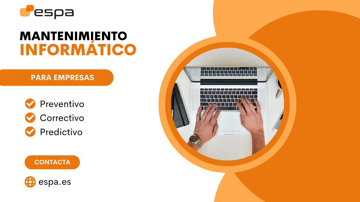 Espainformatica's tweet photo. ¿Quieres mantener tu negocio funcionando a pleno rendimiento? Nuestro equipo de expertos en #MantenimientoInformático está aquí para ayudarte. Contacta con nosotros hoy mismo. 
#SoporteInformático #SeguridadInformática
+info en: https://t.co/pjb5yb9nwT https://t.co/qf5qbMe3Nb