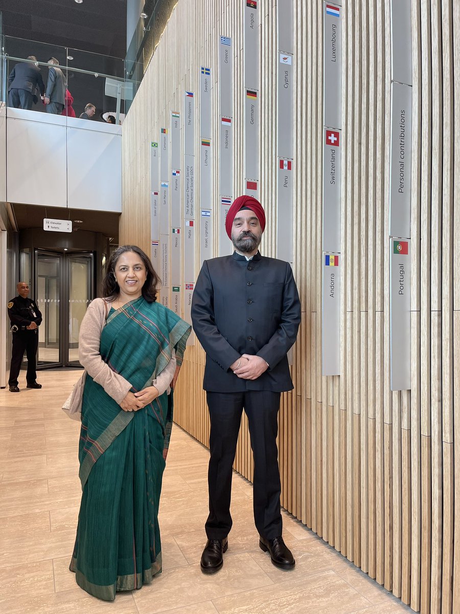 IndinNederlands's tweet image. Amb @reenat_sandhu and Chairman NACW, Mukhmeet S Bhatia attended the inauguration of the #ChemTech Centre of the @OPCW by HM King Willem-Alexander @MEAIndia