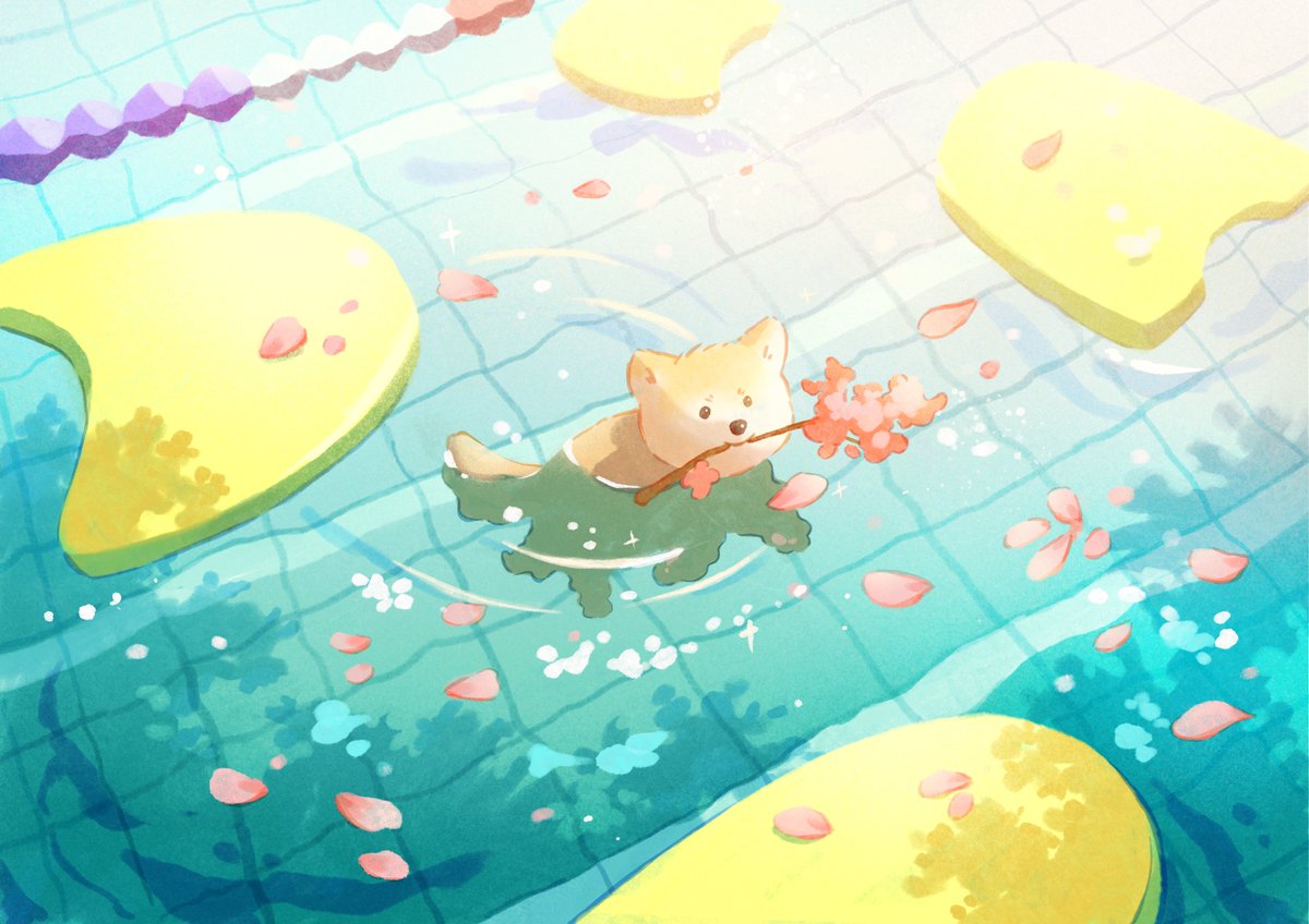 狗狗什麼的，大概一年畫一次啦
(其實是小熊貓吧?

-
#swimmingpool #illustration #cute #lovely #dog #sukura #procreate #yunzhen_ho #插畫