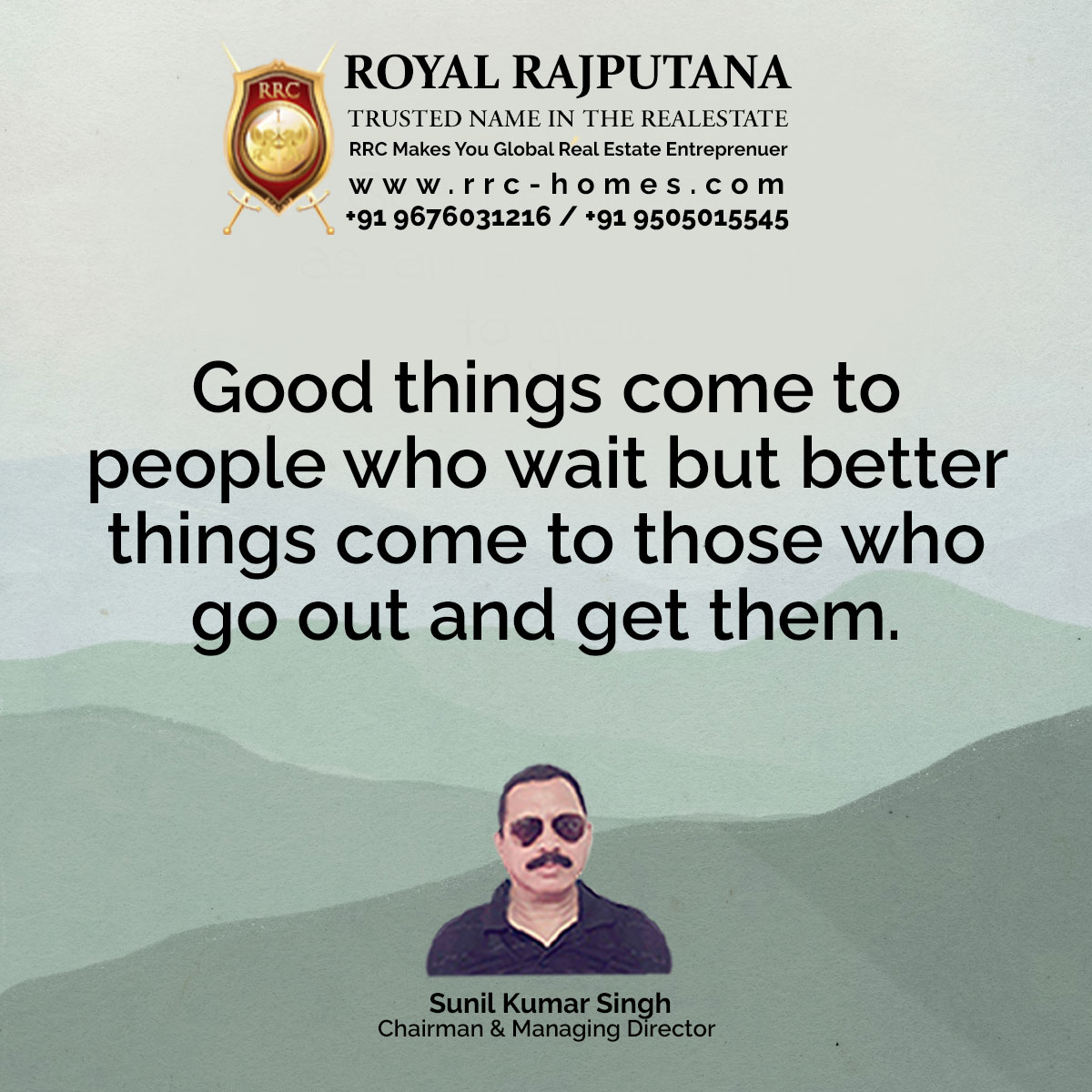 Good things come to people who wait but better things come to those who go out and get them.

#royalrajputana #royalrajputanahomes #rrc #rrchomes #sale  #interiordesign #buildingprojects #plotsales #hmdaprojects #infradevelopers #goodthings #wait #people #chance #life #goal