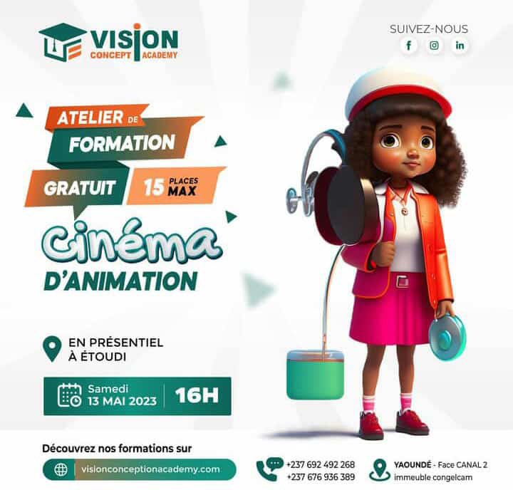 ActuEvent2Fifi's tweet photo. #FlashInfo
#Atelier📌
Cinéma d’animation Avec Vision Conception
🗓 13 Mai
⌚️ 16h
🏷 Yaoundé - ETOUDI (Face Canal +)
☎️ 692.49.22.66
🔅 15 Places maxi
#ActuEvent2Fifi #CinemaDanimation https://t.co/Tk08aixhNx