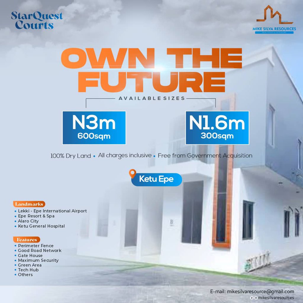 MSResources_'s tweet photo. The land is located at Ketu-Epe with the following landmarks 

 *LANDMARKS*
* Lekki - Epe International Airport
* Epe Resort &amp; Spa
* Largest Food Security Systems &amp; Central Logistics Park In Sub-Saharan Africa by Lagos. https://t.co/iL19xm4LOl