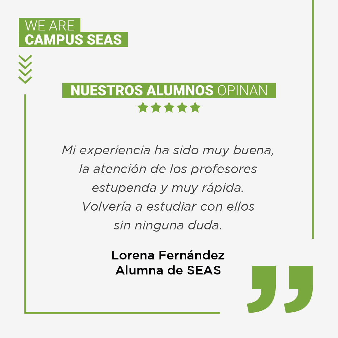 Campus_SEAS's tweet photo. 👉 Lorena Fernández, habla de su experiencia estudiando en #SEAS:

🗣💬 'Mi experiencia ha sido muy buena, la atención de los profesores estupenda y muy rápida.
Volvería a estudiar con ellos sin ninguna duda.'

¡Lorena, gracias por formar parte de #CampusSEAS!

#WeAreCampusSEAS https://t.co/TgjVIzb2jf