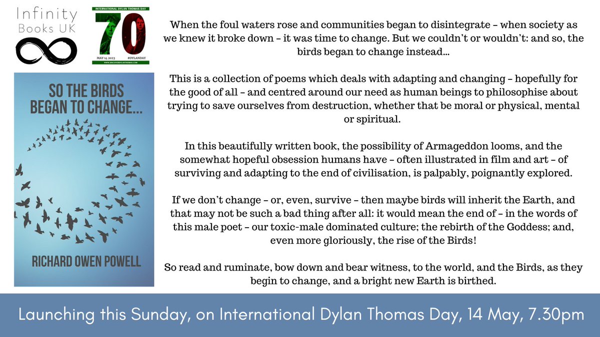 Infinity Books UK (@infinitybooksuk) on Twitter photo 🎉Join us for the online launch of So the birds began to change... by <a href="/soltptoe/">Richard Owen Powell</a> this Sunday, #DylanDay, 14 May, 7.30pm
This will include readings by selected Love the Words poets!
Sign up here: forms.gle/tXPciW4qLmYJJw…
Links will also be posted on social media on the day! 🎉Join us for the online launch of So the birds began to change... by <a href="/soltptoe/">Richard Owen Powell</a> this Sunday, #DylanDay, 14 May, 7.30pm
This will include readings by selected Love the Words poets!
Sign up here: forms.gle/tXPciW4qLmYJJw…
Links will also be posted on social media on the day!