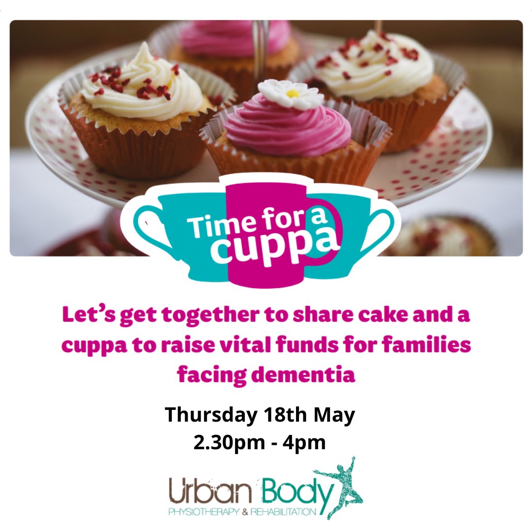 Urban_Body's tweet photo. We are really proud to be taking part in this year's 'Time for a Cuppa' event.
Join us for a cuppa, slice of cake and a friendly chat to raise funds awareness for @DementiaUK
#dmentiauk https://t.co/WNF3wSUxvO