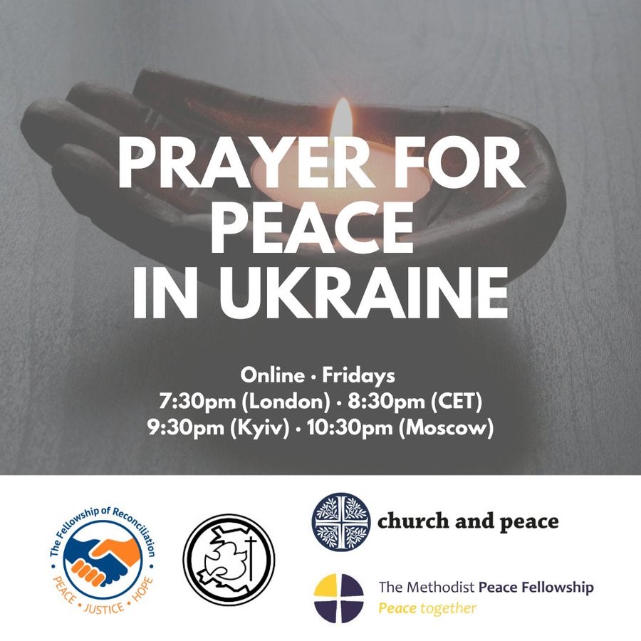 MethodistGB's tweet photo. Every Friday evening at 7.30pm, @MethodistPeace, the Fellowship of Reconciliation and others pray for peace in #Ukraine.

Join us for tonight's Prayer for Peace in Ukraine at https://t.co/aJ7JVys7KG
#PrayForPeace https://t.co/0P6w8G4qHn