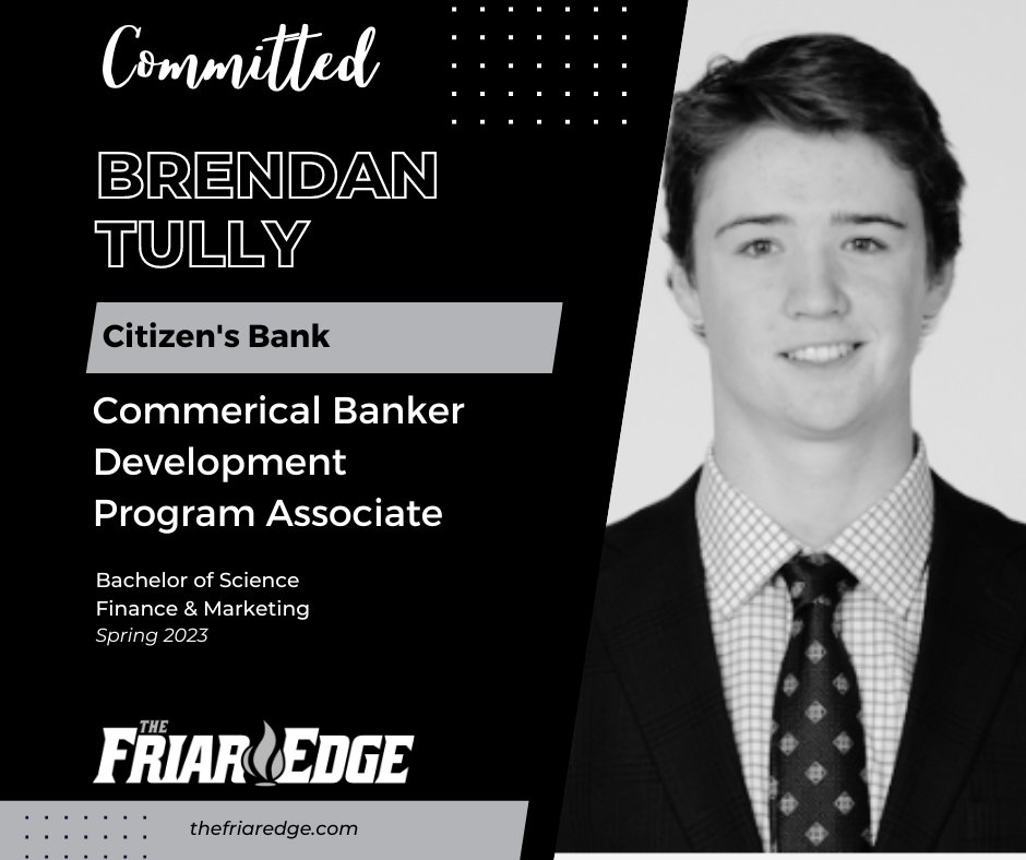 Friar Friday Career Spotlight! 💫

Throughout the month, we are going to highlight our graduating student-athletes and what's next after Friartown!

Today's feature is <a href="/btully16/">Brendan Tully</a> from @pcfriarslax who will be starting a full time position at Citizen's Bank. Congrats Brendan!
