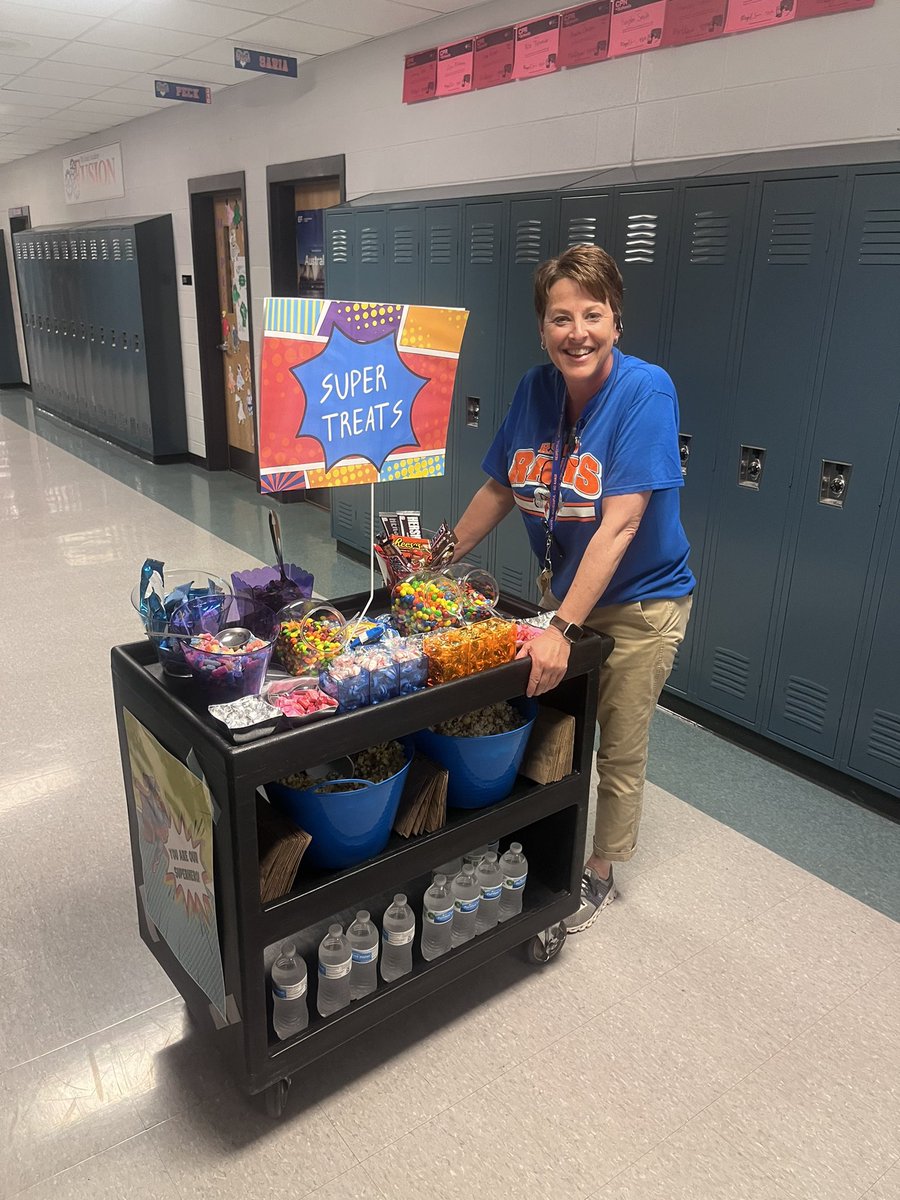 Huge shoutout to our everyday hero <a href="/maureen_biggs/">Maureen Judith Biggs</a> for the Super Treat cart this morning! What a great way to close Teacher Appreciation Week and kick off KSA. Thank you Ms. Biggs! <a href="/RamseyMS_JCPS/">Ramsey Middle School</a> <a href="/RamseyPrincipal/">Katie LaDuke</a> <a href="/JCPSKY/">JCPS</a> #ServeToBeGreat