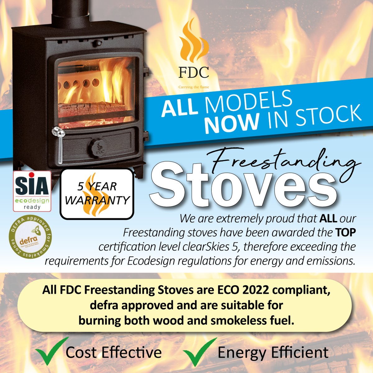Fdcukltd's tweet image. ALL our Freestanding stove models in stock NOW!! Installing a #multifuel #stove is a cost effective, energy efficient way to heat your home. With soaring energy prices it goes some way to reducing the financial impact. 🔥🔥 Find your nearest stockist 
fdcuk.co.uk/find-a-stockist