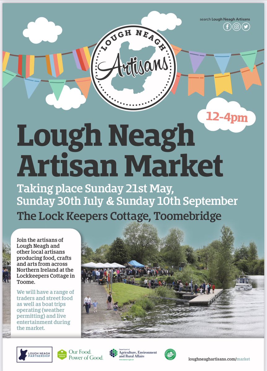 The Lough Neagh Artisan Market returns on three dates over the summer! Mark them in your diary now and make plans for a lovely Sunday afternoon supporting local artisan businesses. 
📍 The Lock Keeper's Cottage, Toome.
#loughneaghartisans #supportlocal #toome #ourfoodpowerofgood