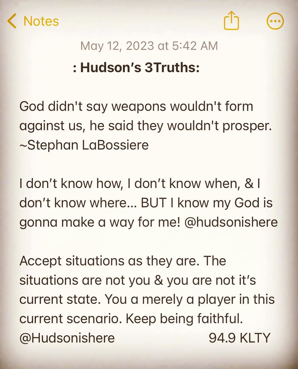 949KLTY's tweet photo. #3Truths from @HudsonIsHere on your Friday! 🥳 Tune into @KltyMornings on 94.9 #KLTY for more #inspiration ➡️ https://t.co/V2qPkN55NI 🎉 #noweaponagainstmewillprosper #Godwillmakeaway #keepbeingfaithful https://t.co/VQvGa9vFWg