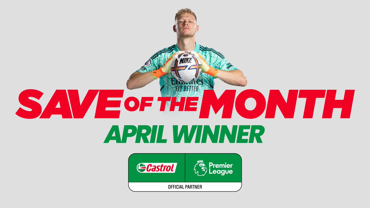 Castrol's tweet photo. Ramsdale’s stunning save from Salah wins the @premierleague Castrol Save of the Month for April! 🙌 https://t.co/sDX4ybG7b9