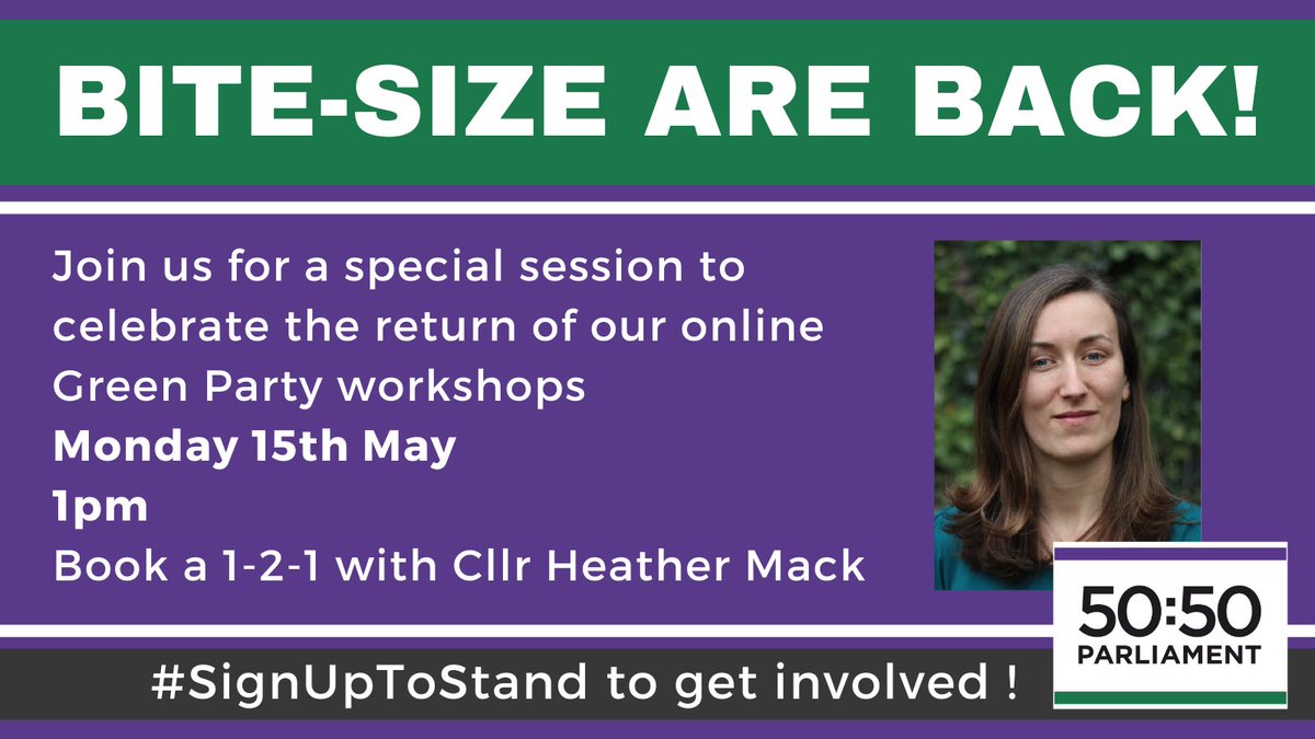 Join @HeatherMack4 and @5050Parliament for a @TheGreenParty bitesize session on 15th May at 1pm 💚 us02web.zoom.us/meeting/regist… @GreenPartyWomen #SignUpToStand #RepresentationMatters