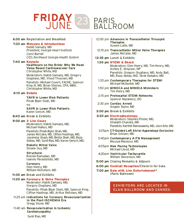 GaHeart_NGHS's tweet photo. Take a look at Friday's Agenda for the 2nd Annual #gaheartsymposium23! 3 #livecases, #STEMI & Shock, #electrophysiology, #coronary & Valve Therapies, plus debates from renowned speakers in #cardiology and Cardiovascular Surgery! Register here: https://t.co/nVY7pZmuS7 https://t.co/owEmceYYlq