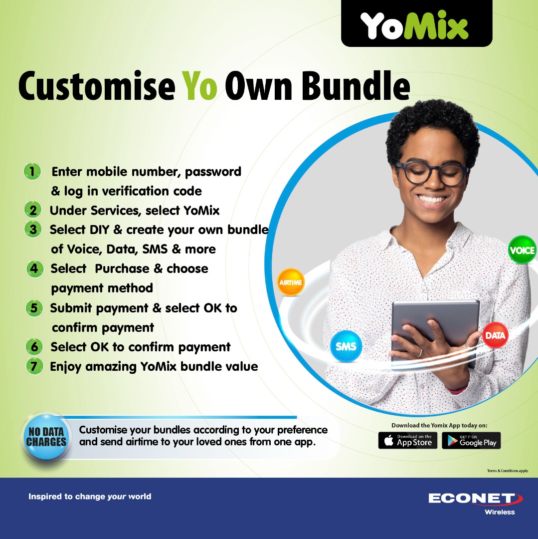 econetzimbabwe's tweet photo. Customise your own bundle with Yomix.
Download & Register the YoMix on App Store or Google Play Store.
#YoData_YoPreference https://t.co/fQi7xnXgV2
