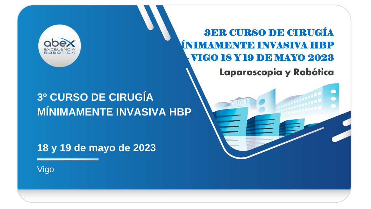🗓️ Los días 18-19/05 tendrá lugar el 3º Curso de Cirugía Mínimamente Invasiva HBP en el Complejo Hospitalario Universitario de Vigo. 2️⃣ jornadas dedicadas a exponer conocimientos y experiencia de grandes especialistas en la materia 👉 cirugiahbpvigo.es/curso-hbp/