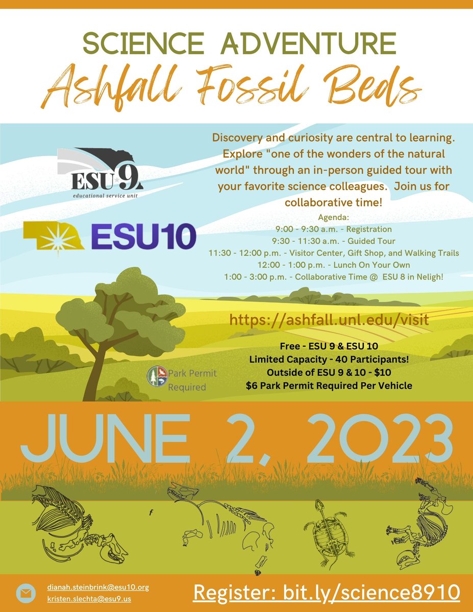 Join <a href="/kristen_slechta/">Kristen Slechta</a> and me on June 2nd at Ashfall Fossil Beds for the #ESU10 and #ESU9 Summer Science Adventure!  Register at bit.ly/science8910 

#NEBSCI #NDESTEM <a href="/NDE_Science/">NDE Science Education</a>
