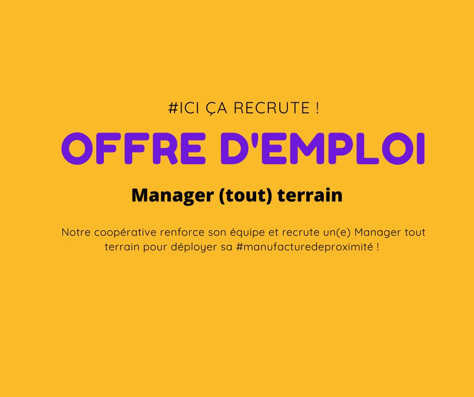 #iciçarecrute Notre coopérative renforce son équipe et recrute un-e Manager (tout) terrain ! Un vrai 35h/semaine dans un cadre inspirant et une (chouette) équipe à taille humaine. #tierslieux #scop 
plus d'infos sur bit.ly/3O49ytr