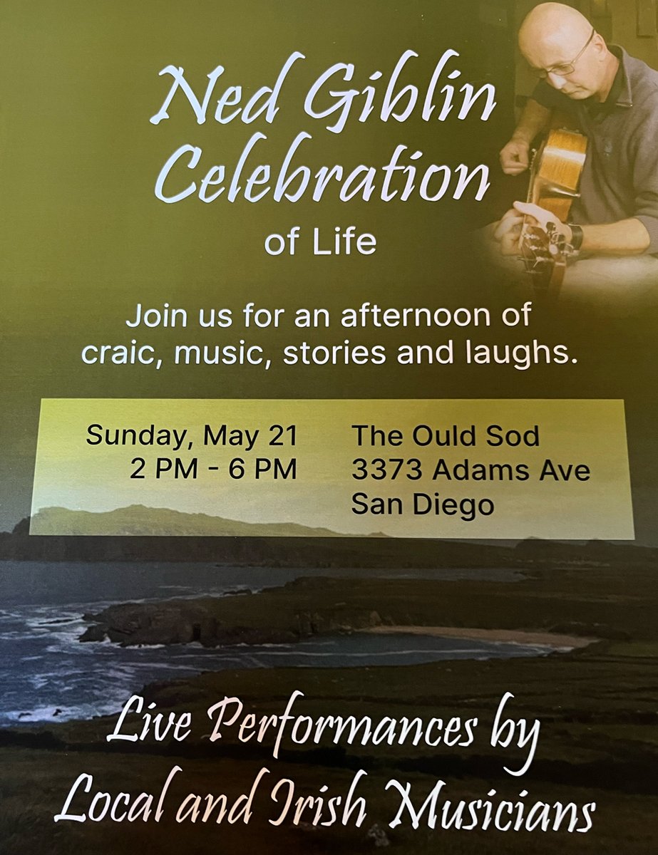 OutreachIrish's tweet photo. Ned Giblin Celebration of Life 

Sunday May 21st 2-6pm https://t.co/5MfCzRdPAn