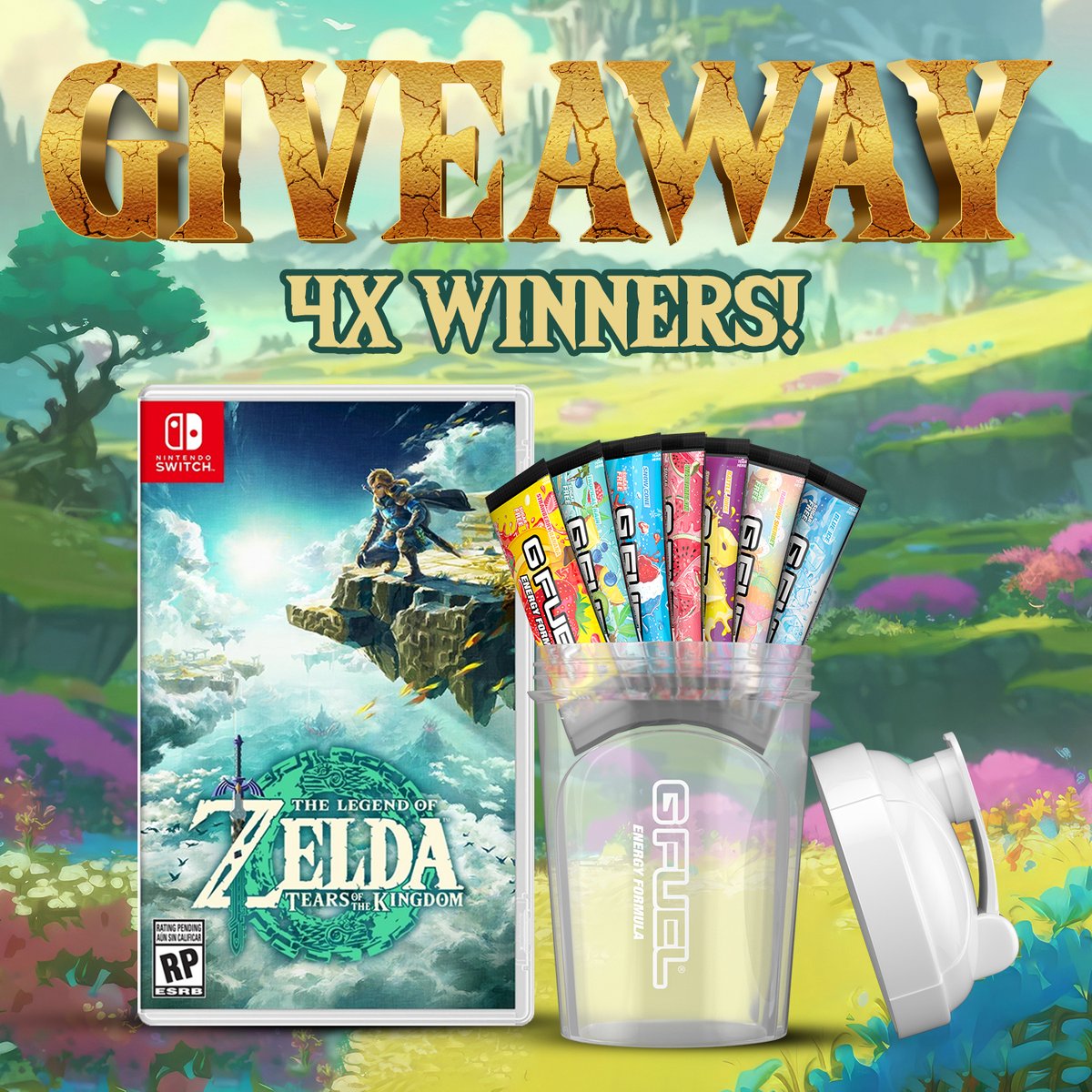 💚 𝐋𝐈𝐊𝐄 + 𝐑𝐓 + 𝐅𝐎𝐋𝐋𝐎𝐖 to win a #TearsOfTheKingdom Game Copy + #GFUEL Starter Kit! 4 LUCKY WINNERS picked on Monday! Good luck! 🤩