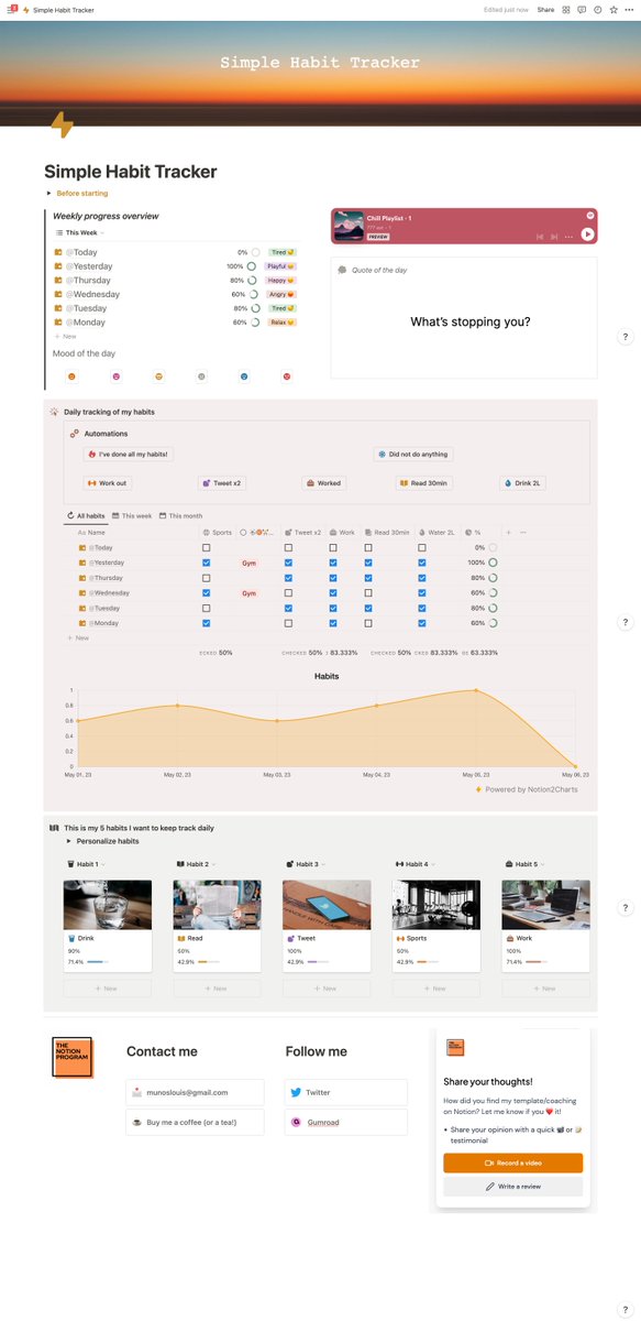 🚨 Template Launching 🚨 

Unlock your productivity with my latest Simple Habit Tracker <a href="/NotionHQ/">Notion</a> template 📈

It's free for 24h only 🕐
RT &amp; comment "🙌" to get it