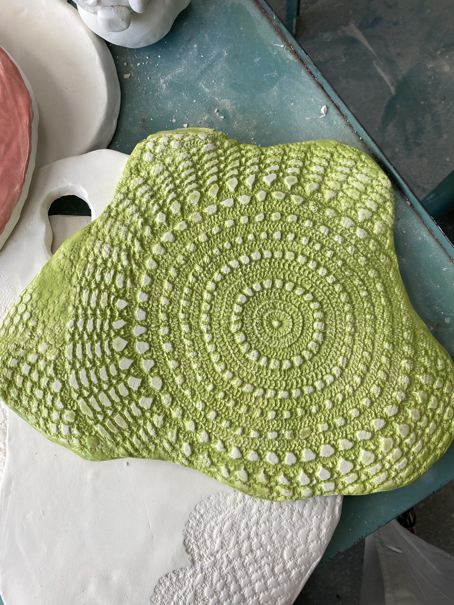 LauraToth8's tweet image. Just some of the lace imprinted cheese plates from HHS Ceramics that are going home for Mothers Day gifts!