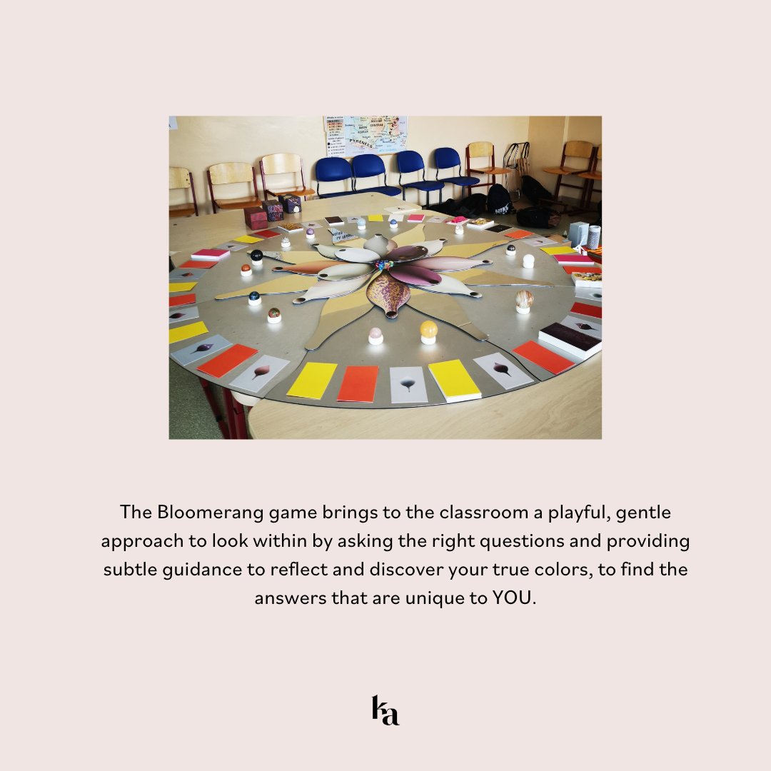 karalyte's tweet photo. The Bloomerang game offers a playful and gentle approach for teenagers to reflect on their unique selves and values. A huge thank you to Ana for the opportunity to run the game at her school! 

#BloomerangGame #selfdiscovery #creativity #education #emotionaldevelopment https://t.co/OR5ustXpPk