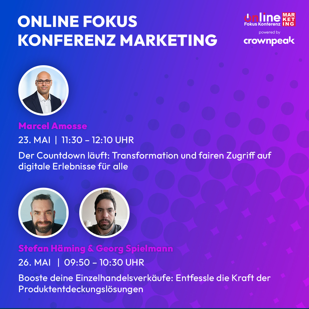 Crownpeak's tweet photo. Weil „nur“ #Goldpartner der diesjährigen Online Fokus Konferenz MARKETING zu sein ja langweilig wäre, gibt es dort gleich zwei Vorträge von unseren Kollegen. 😉

Meldet euch jetzt hier kostenlos an ➡️ https://t.co/e46WJmqtgf https://t.co/HZdyajtj9q