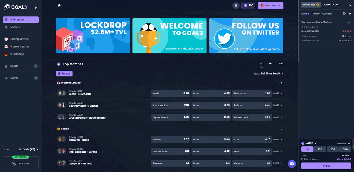 划重点：留钱包地址，直接白名单。

白名单钱包将有资格获得代币$ZKG以及邀请权限

zksync 生态的链上体育博彩@Goal3_xyz私有主网上线，只有白名单可以进入。

小伙伴们，直接评论区留Erc20地址~