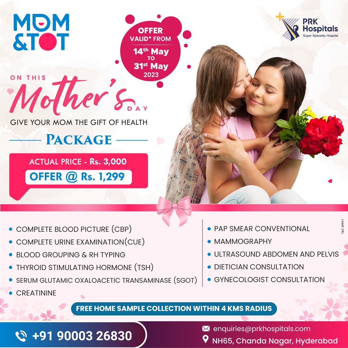 Prkhospital's tweet photo. Celebrate this Mother's Day with PRK Hospitals! Introducing our special Mother's Day packages exclusively for women!
Don't miss the opportunity. The consultation services will be available from the 14th to the 31st of May.

#motherdayspecial #mothersdayspectialoffer https://t.co/YvIhbfs06Z